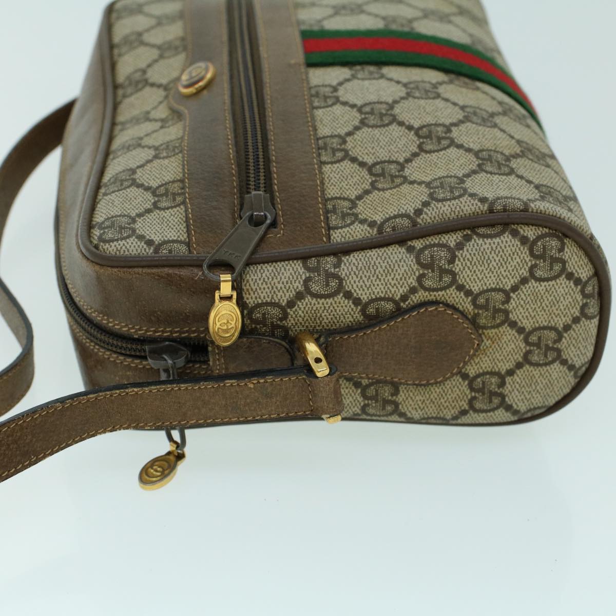 Luxury Gucci GG Canvas Web Sherry Line Shoulder Bag PVC Leather Beige Green  ki3425