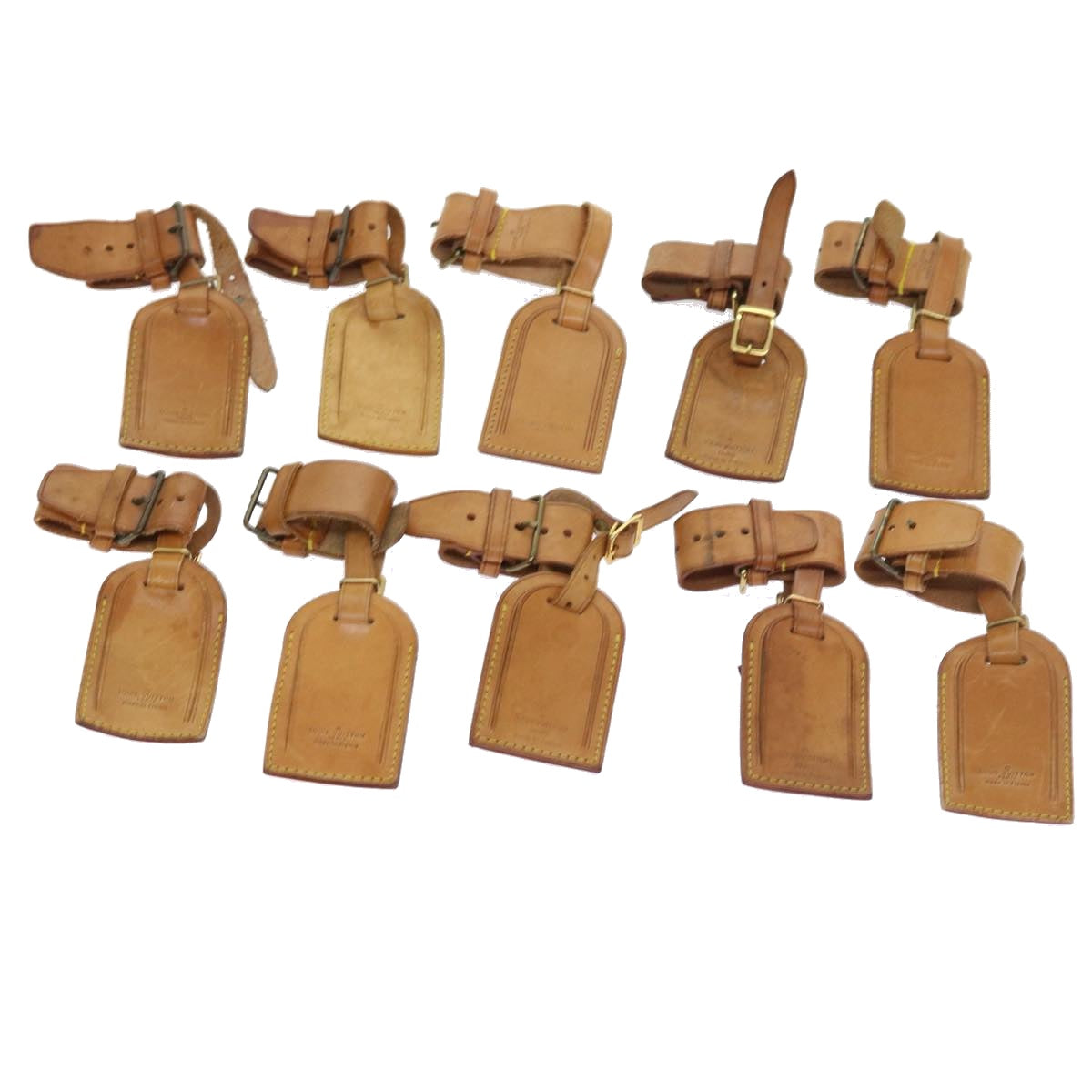 LOUIS VUITTON Powanie Name Tag Leather 10set Beige LV ki3603