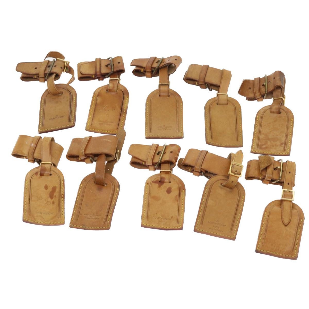 LOUIS VUITTON Powanie Name Tag Leather 10set Beige LV ki3604