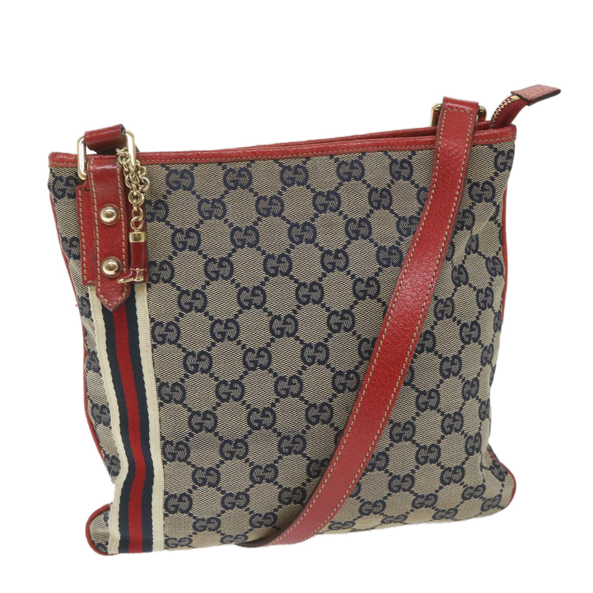 GUCCI GG Canvas Sherry Line Shoulder Bag Navy Red 144388  ki3671