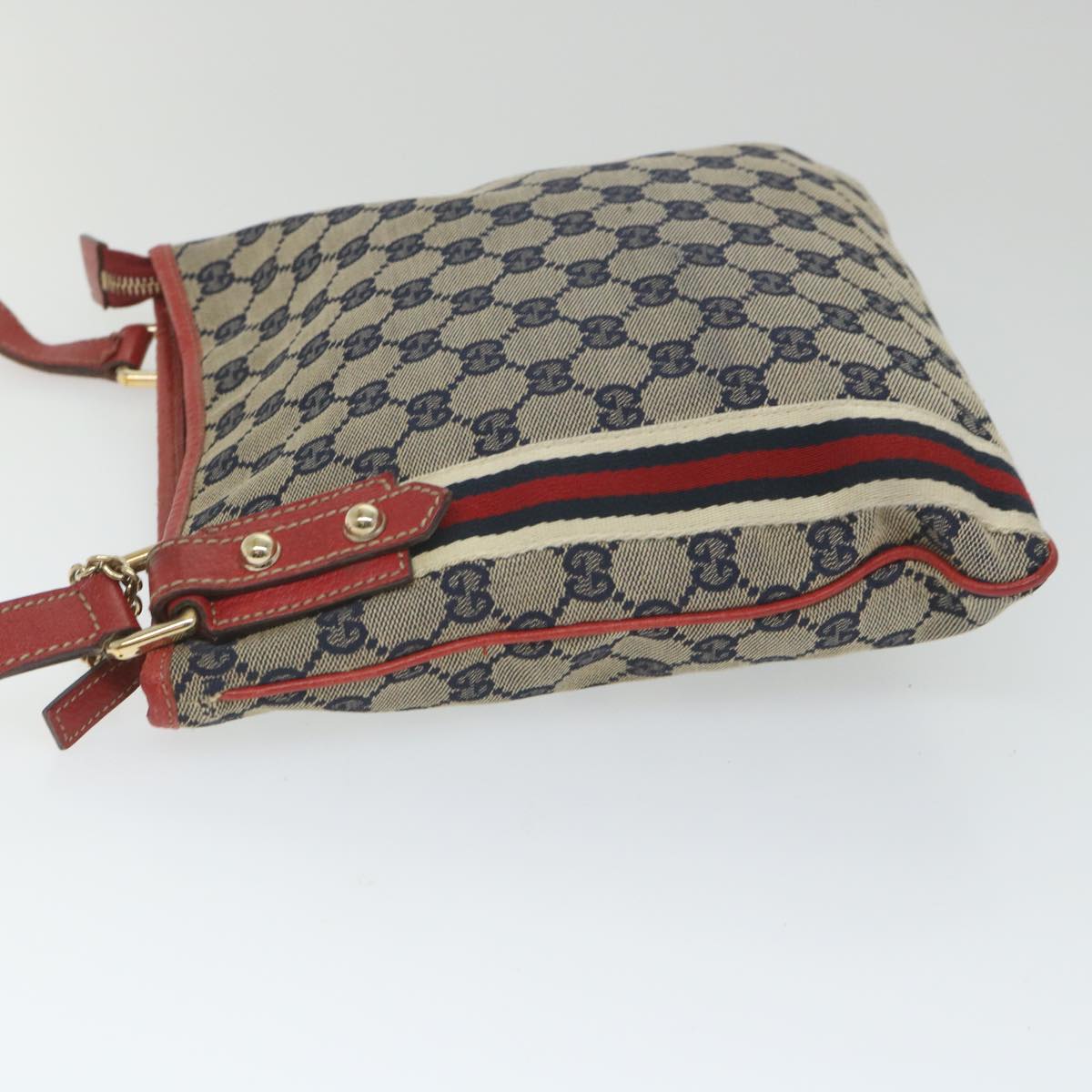 GUCCI GG Canvas Sherry Line Shoulder Bag Navy Red 144388  ki3671