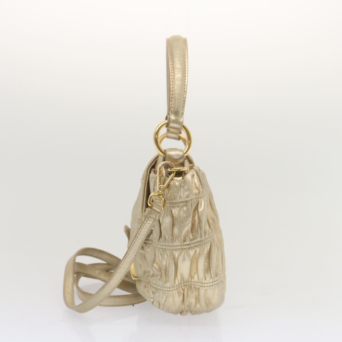 Luxury PradaGathered Shoulder Bag Leather 2way Gold Tone ki3791