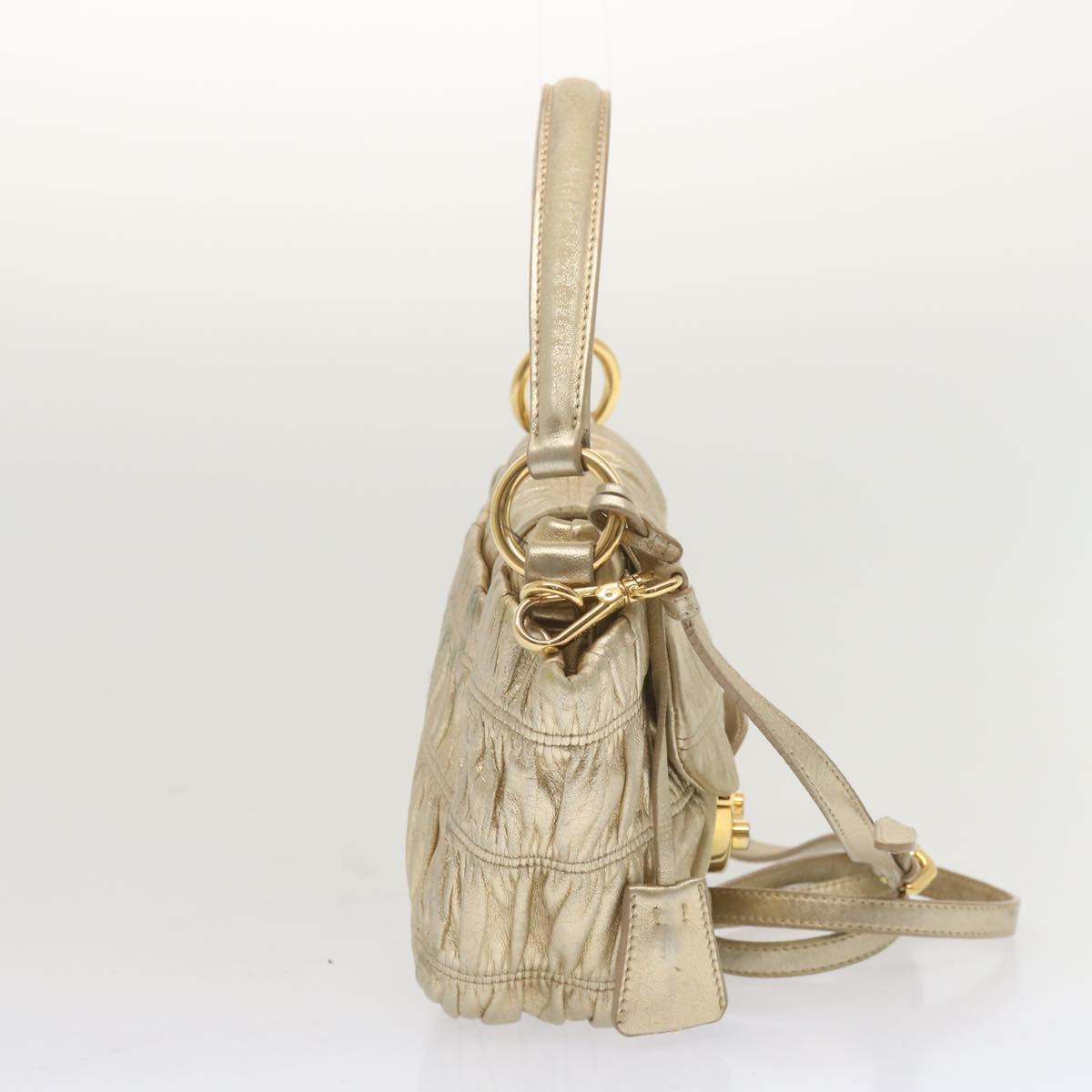 Luxury PradaGathered Shoulder Bag Leather 2way Gold Tone ki3791