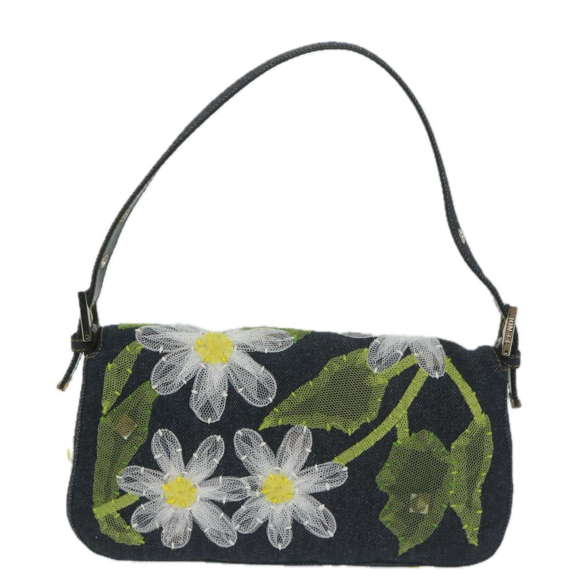 Luxury FendiFlower Lace Mamma Baguette Shoulder Bag Denim Blueki3965A