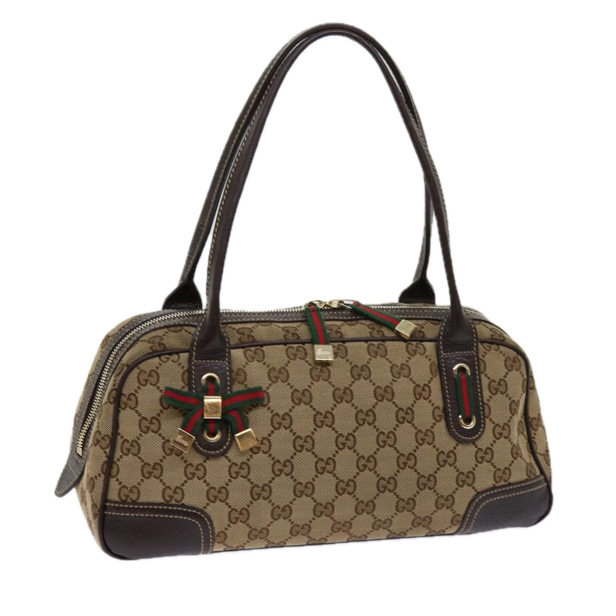 GUCCI Princy Line GG Canvas Sherry Line Hand Bag Beige Red 161720  ki3977
