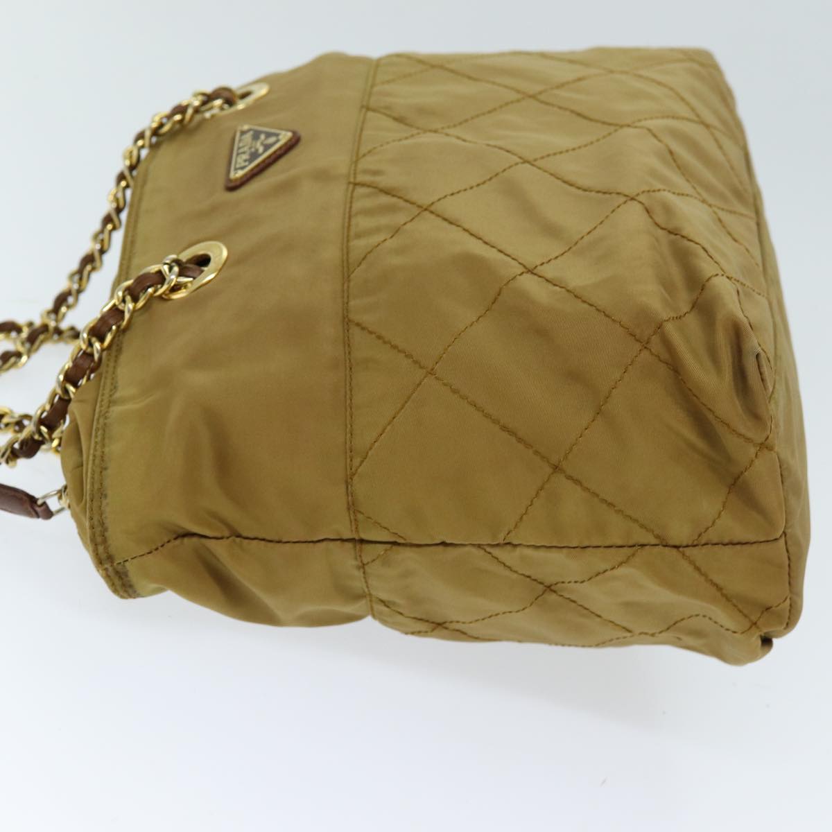 Luxury PradaQuilted Chain Shoulder Bag Nylon Beige ki4426