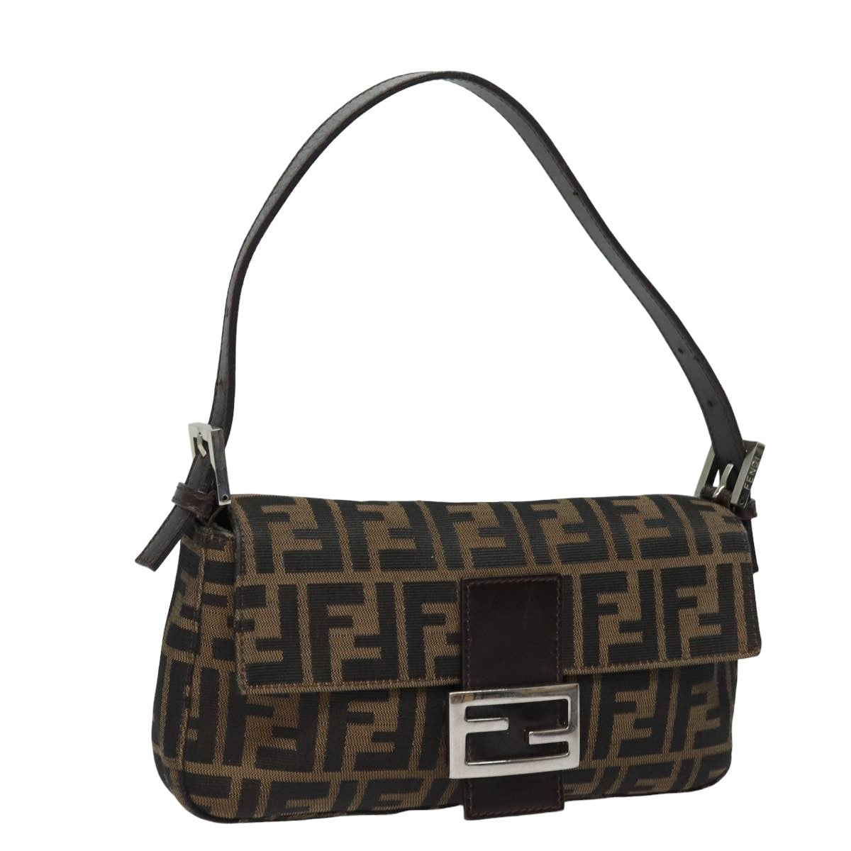Luxury Fendi Zucca Canvas Mamma Baguette Shoulder Bag Brown Blackki4560