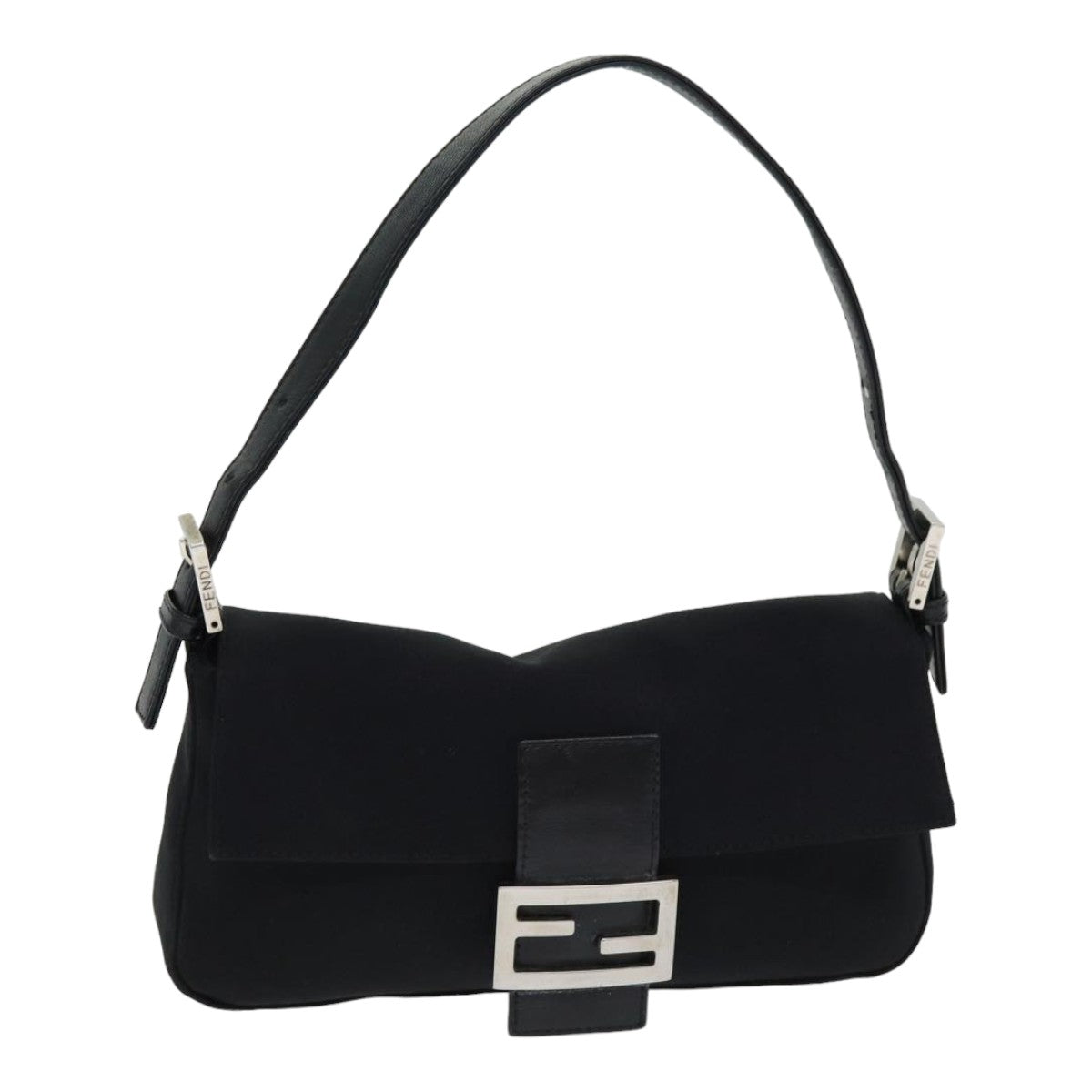Luxury Fendi Mamma Baguette Shoulder Bag Nylon Black Silverki4707