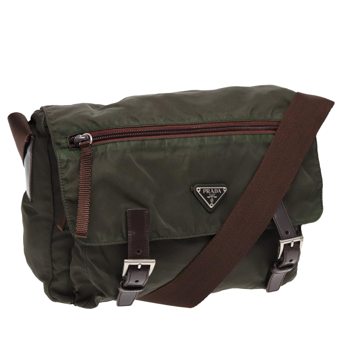 Luxury Prada Shoulder Bag Nylon Khaki Silver  ki4728