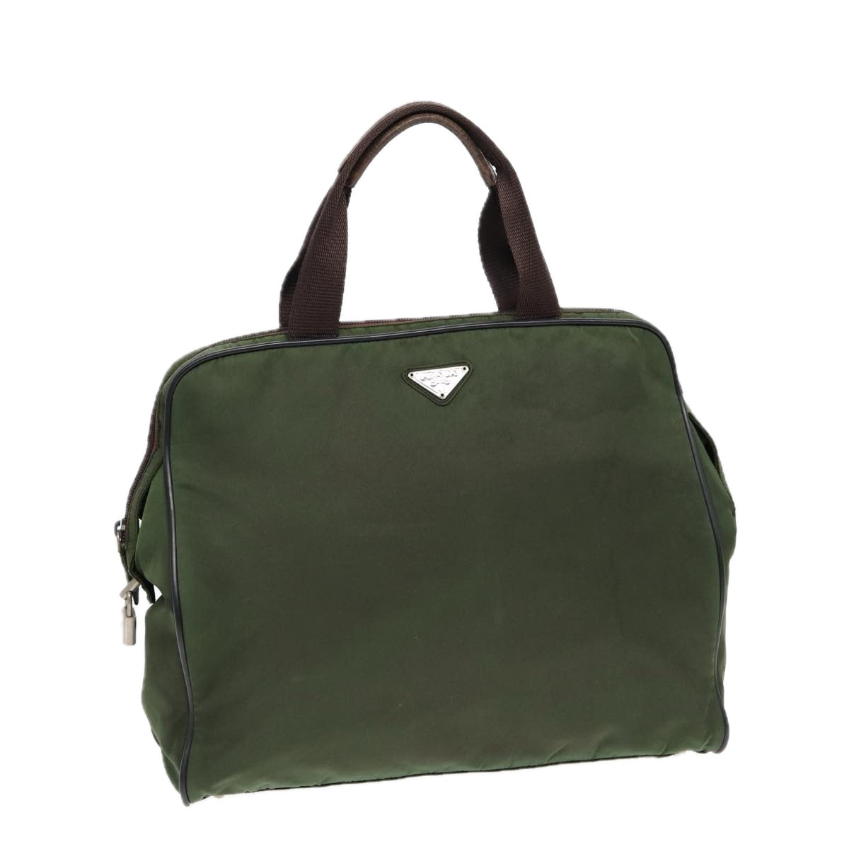 Luxury Prada Hand Bag Nylon Khaki Brown Silver  ki4736