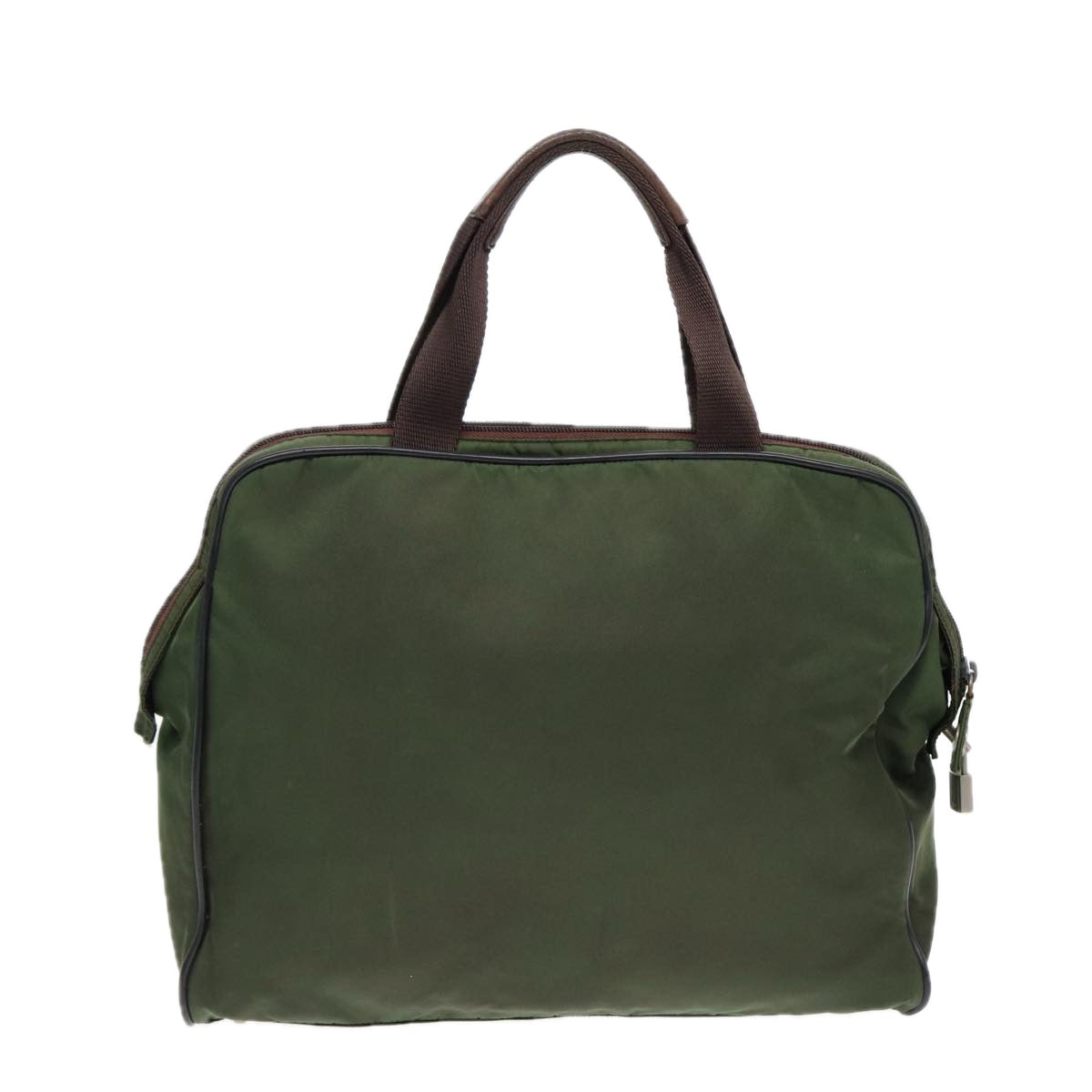 Luxury Prada Hand Bag Nylon Khaki Brown Silver  ki4736