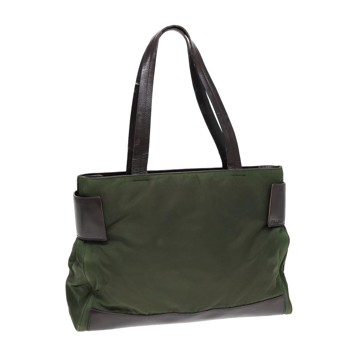 Luxury Prada Tote Bag Nylon Leather Khaki Brown Silver  ki4745