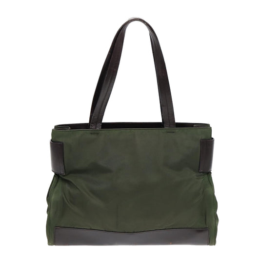 Luxury Prada Tote Bag Nylon Leather Khaki Brown Silver  ki4745