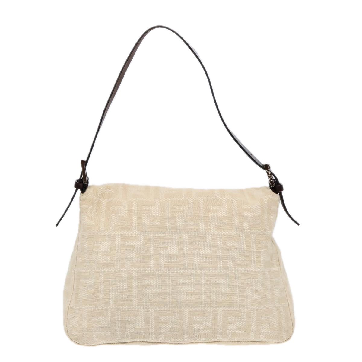 Luxury Fendi Mamma Baguette Shoulder Bag Canvas Leather White Brown Silverki4797