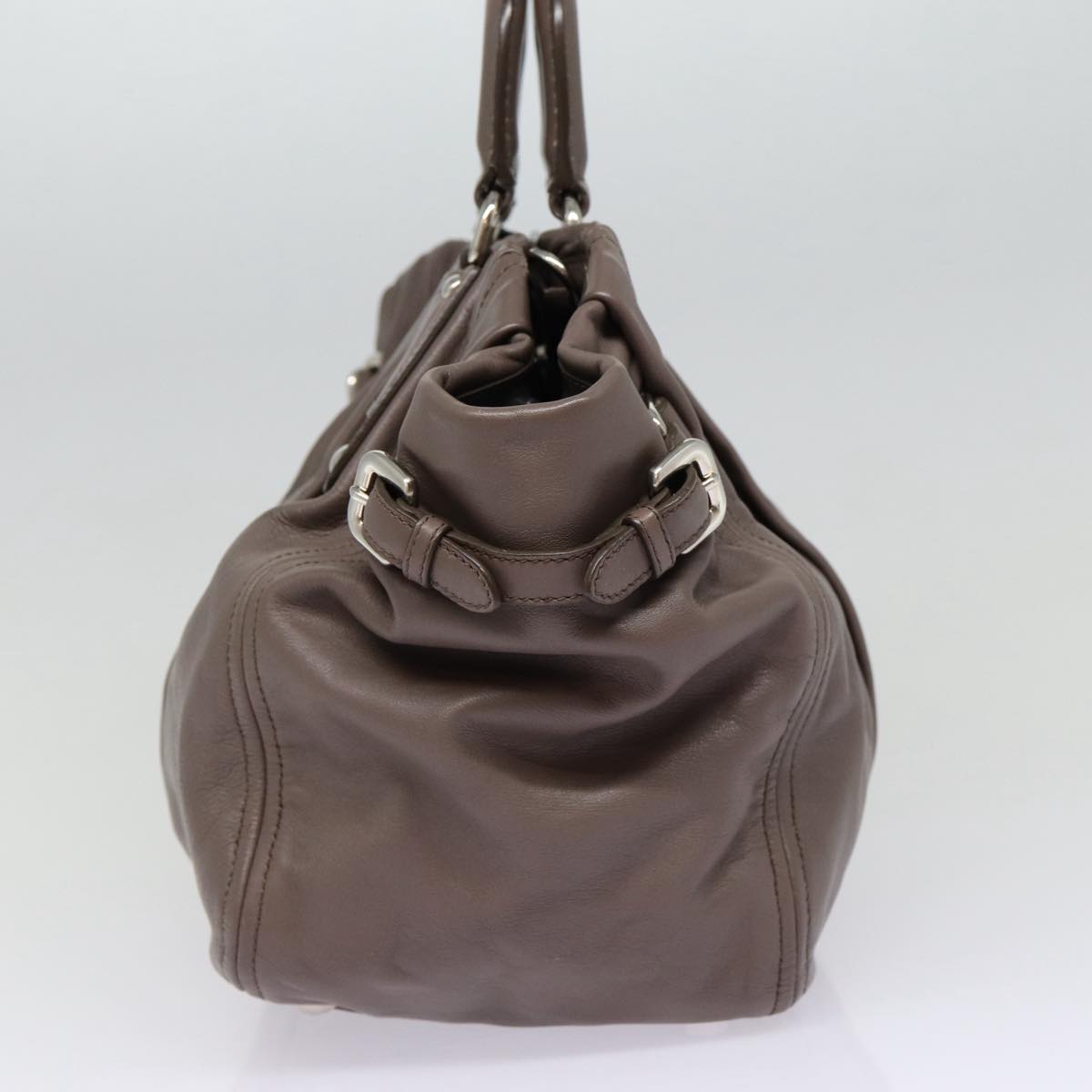 Luxury Prada Hand Bag Leather 2way Gray Silver  ki4824