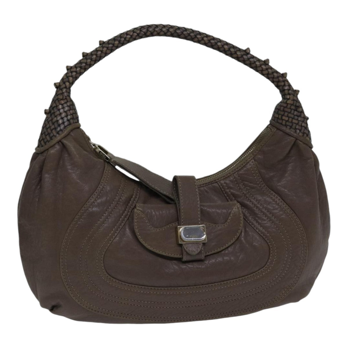 Luxury Fendi Zucca Shoulder Bag Leather Beigeki4903