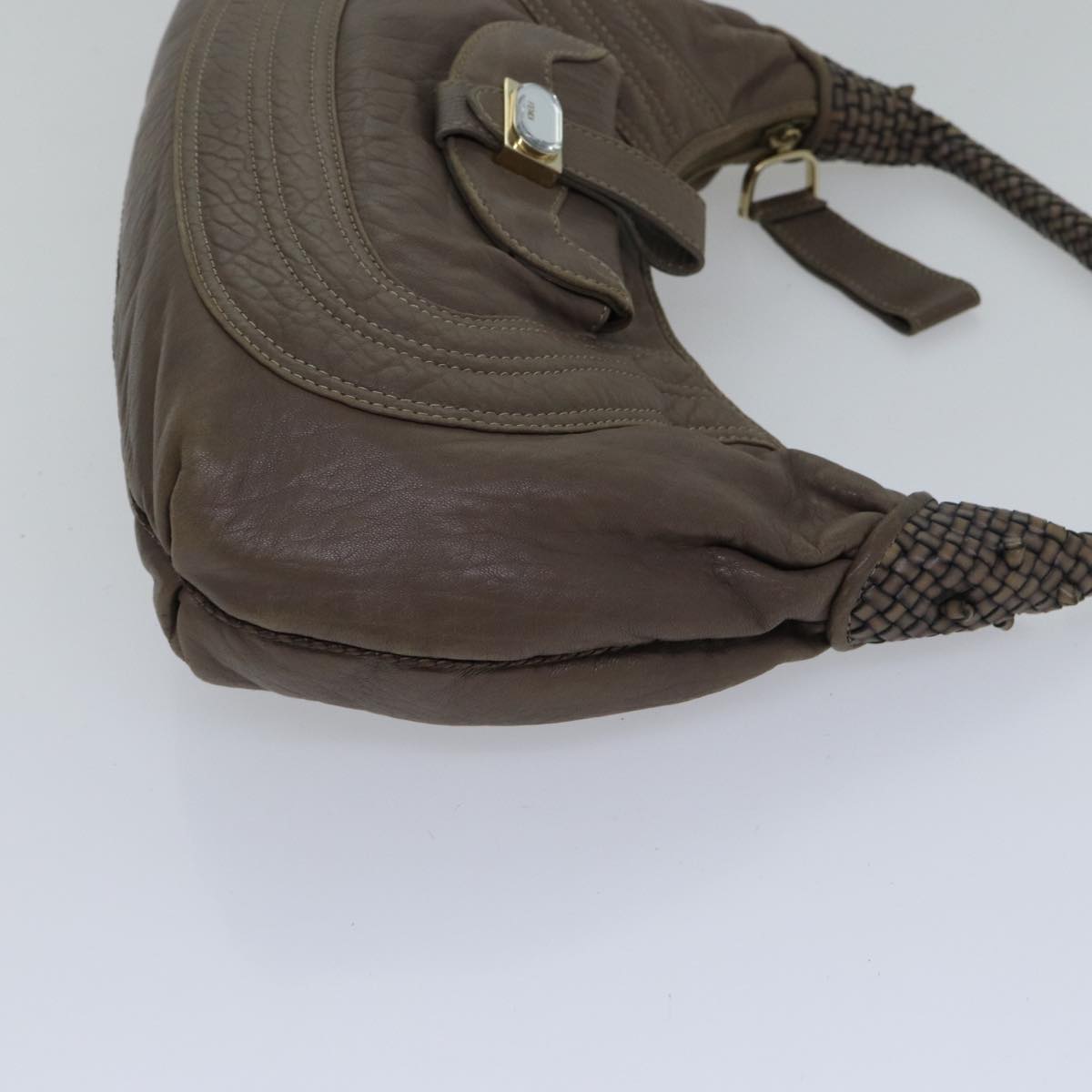 Luxury Fendi Zucca Shoulder Bag Leather Beigeki4903