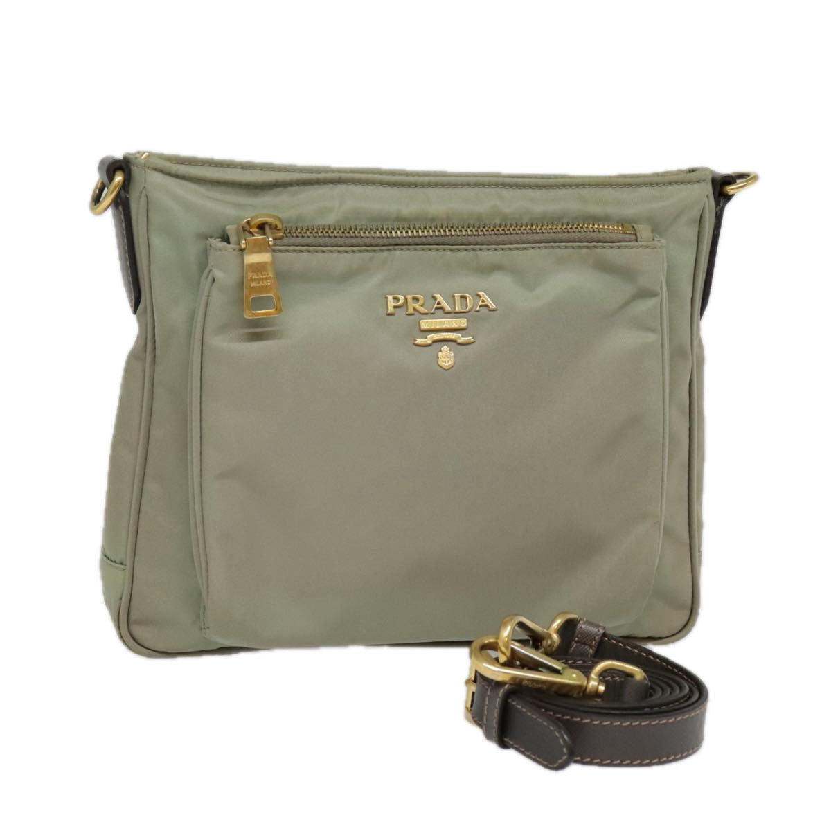 Luxury Prada Shoulder Bag Nylon Khaki Gold  ki4948