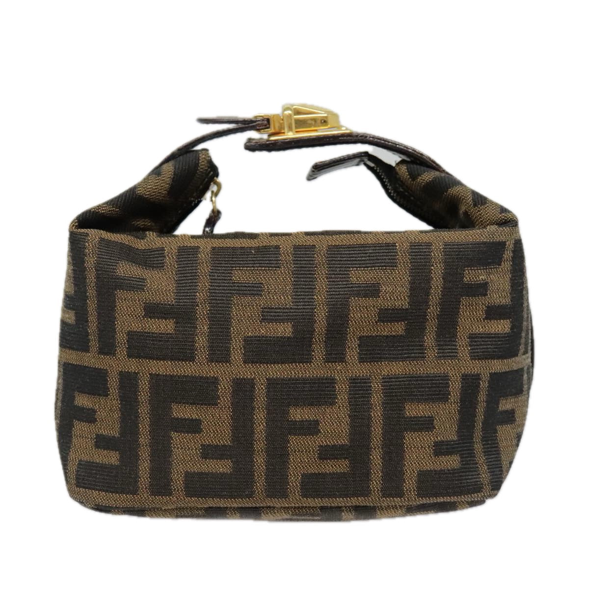 Luxury Fendi Zucca Canvas Pouch Brown Black goldki4972
