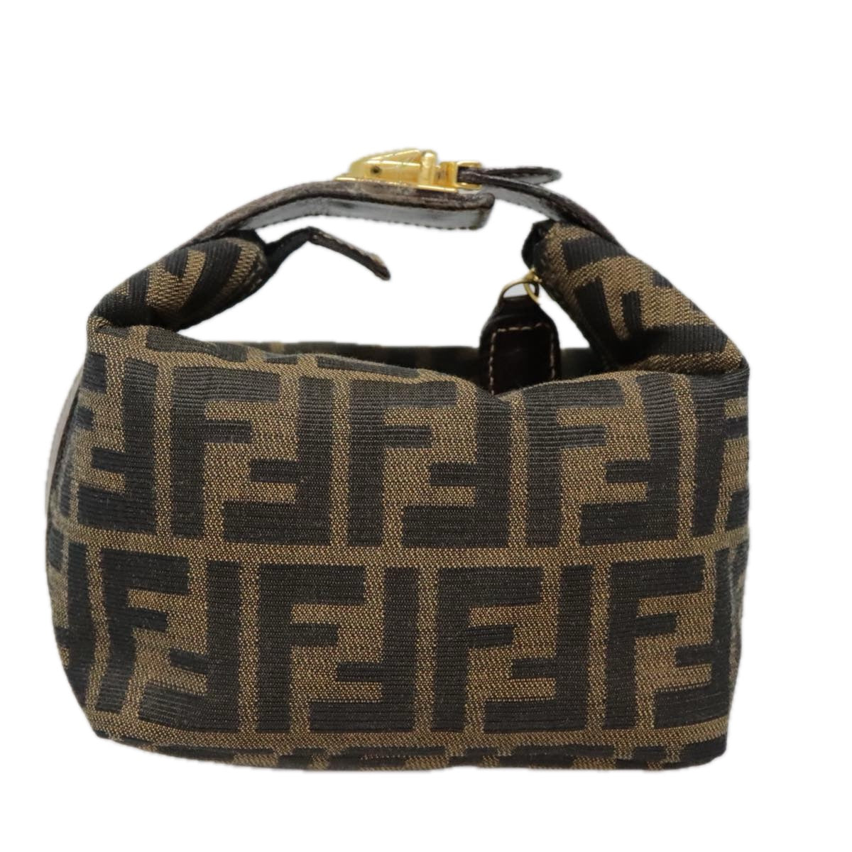 Luxury Fendi Zucca Canvas Pouch Brown Black goldki4972