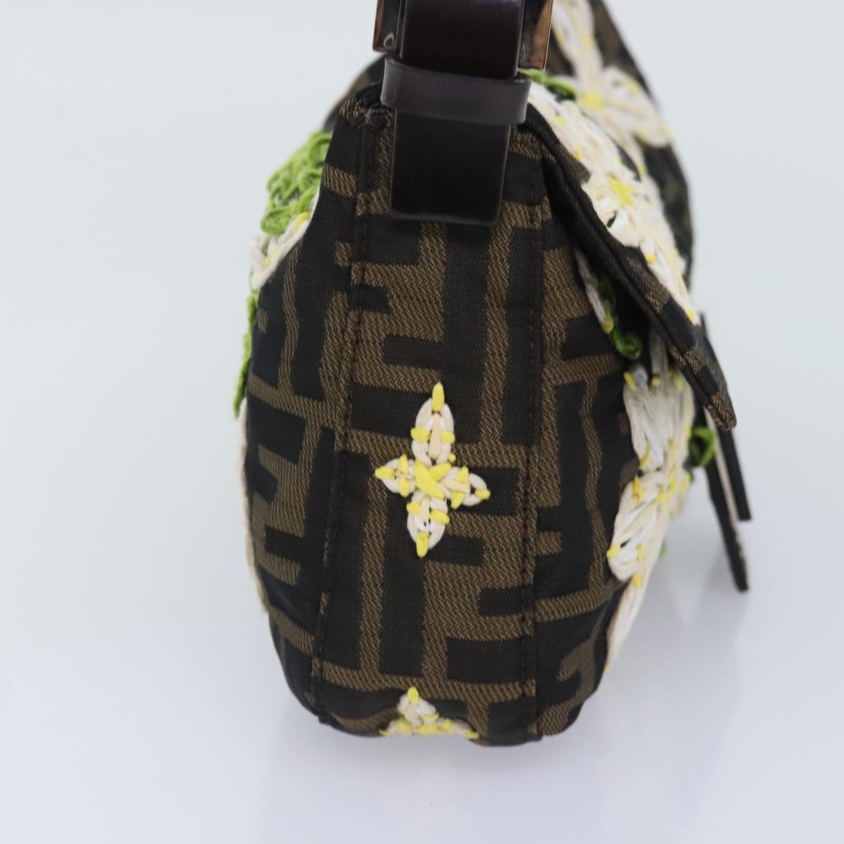 Luxury Fendi Zucca Canvas Flower Embroidery Mamma Baguette Bag Black Brownki4974