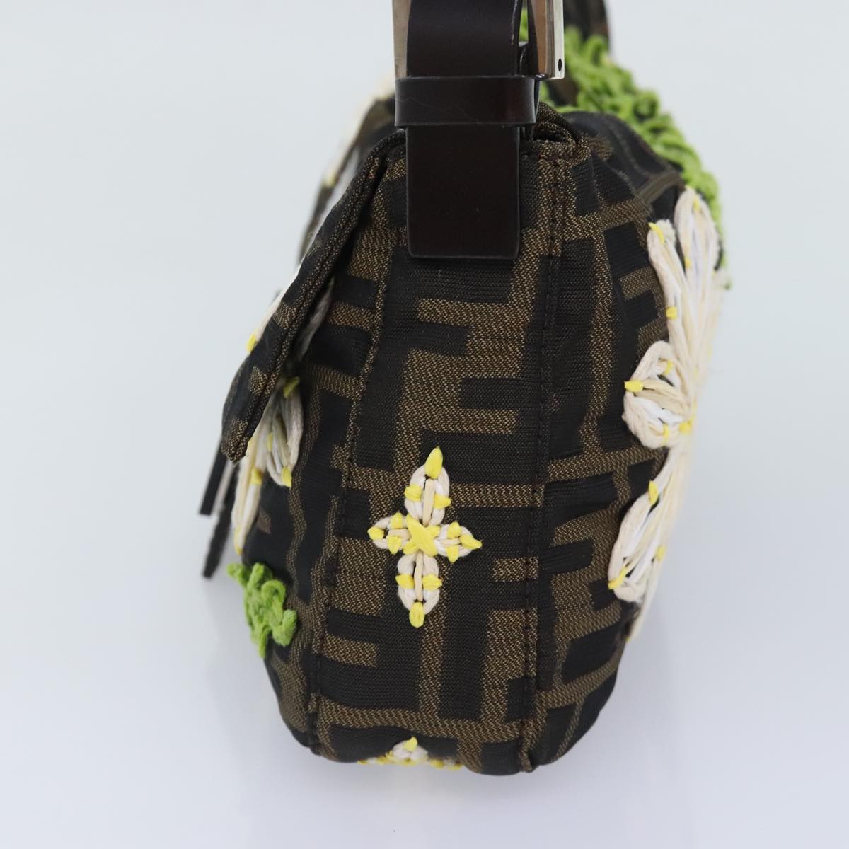 Luxury Fendi Zucca Canvas Flower Embroidery Mamma Baguette Bag Black Brownki4974