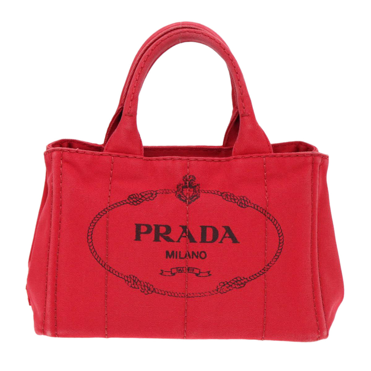 Luxury Prada Canapa PM Hand Bag Canvas 2way Red Gold  ki4999
