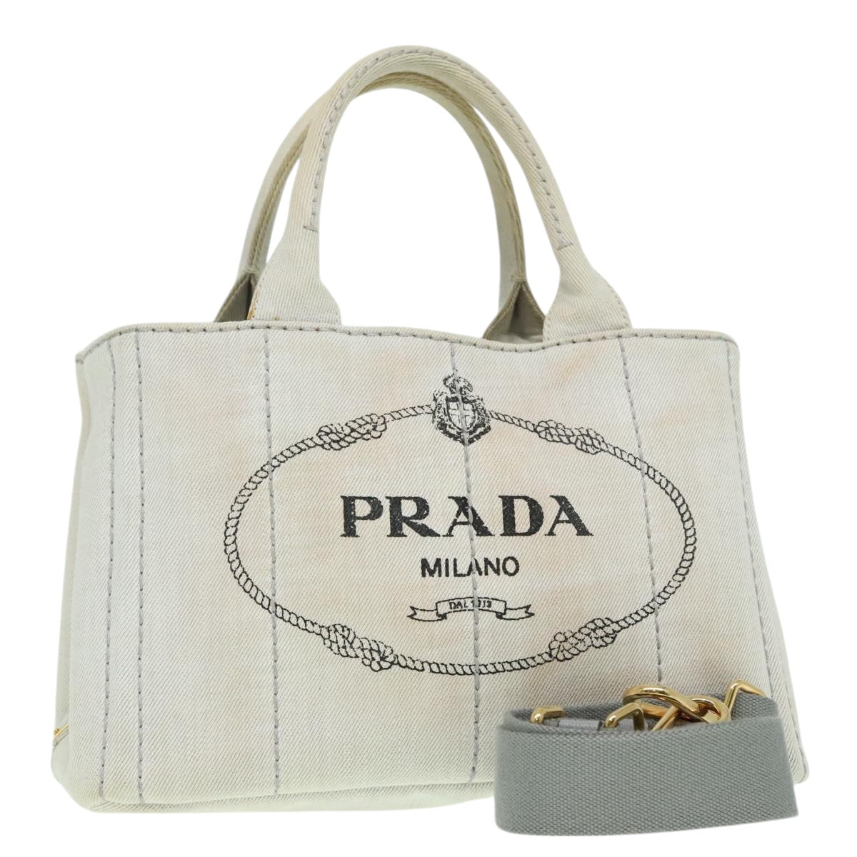 Luxury Prada Canapa PM Hand Bag Canvas 2way Gray Gold  ki5017