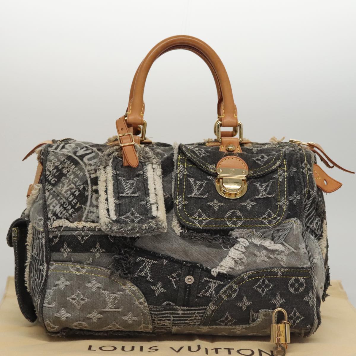 LOUIS VUITTON Monogram Denim Patchwork Speedy 30 Bag Gray M95381 LV ki5325A