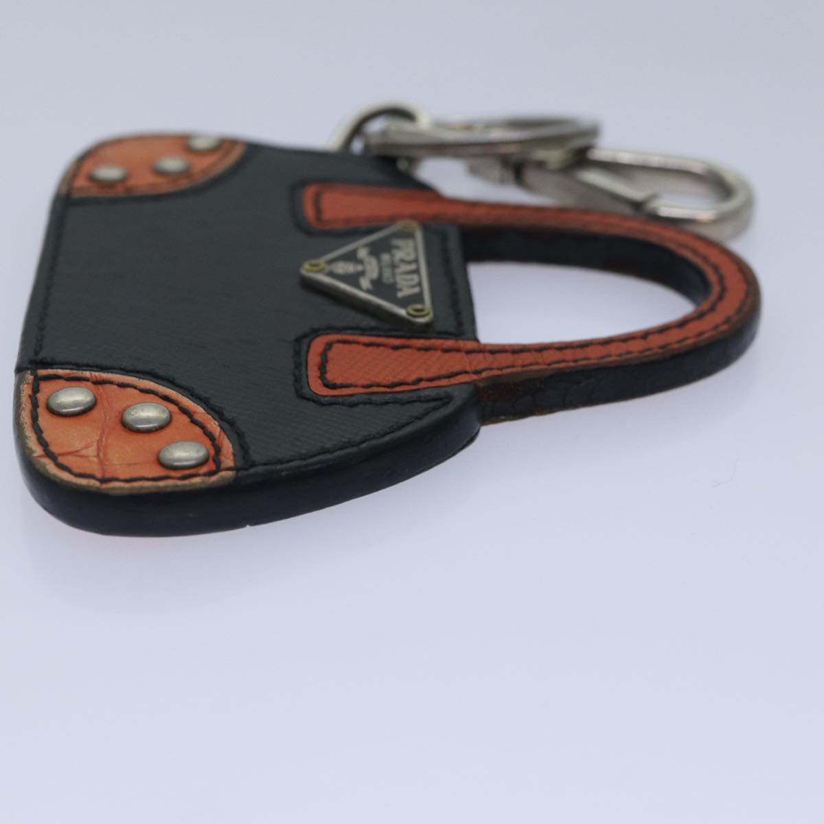 Luxury Prada Key Holder Saffiano Leather Metal Black Orange Silver  kk310