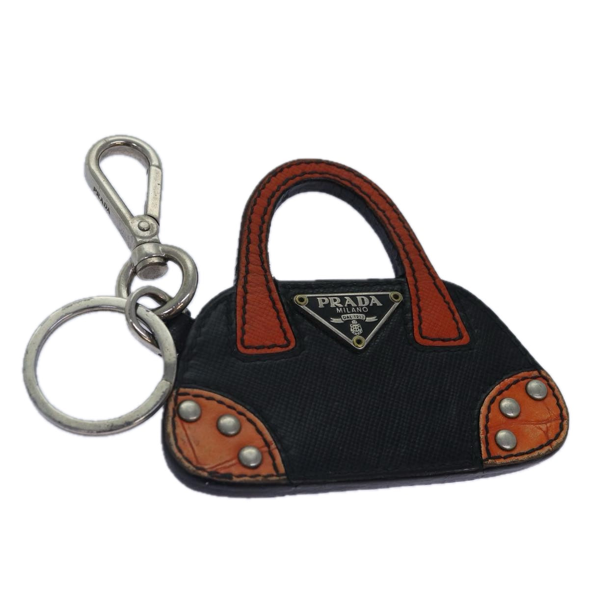 Luxury Prada Key Holder Saffiano Leather Metal Black Orange Silver  kk310
