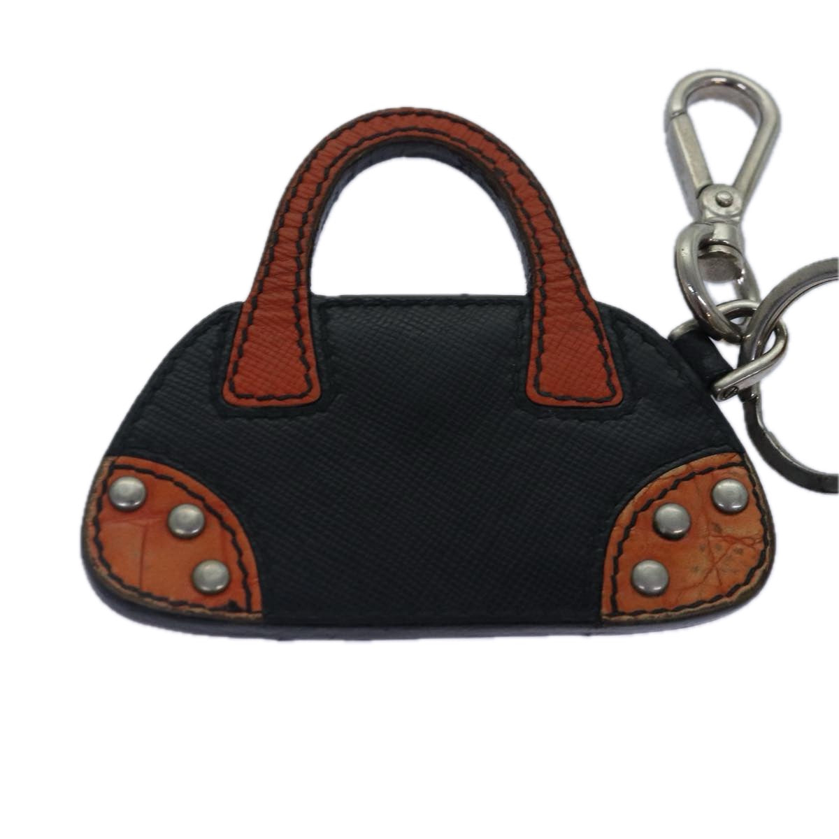 Luxury Prada Key Holder Saffiano Leather Metal Black Orange Silver  kk310