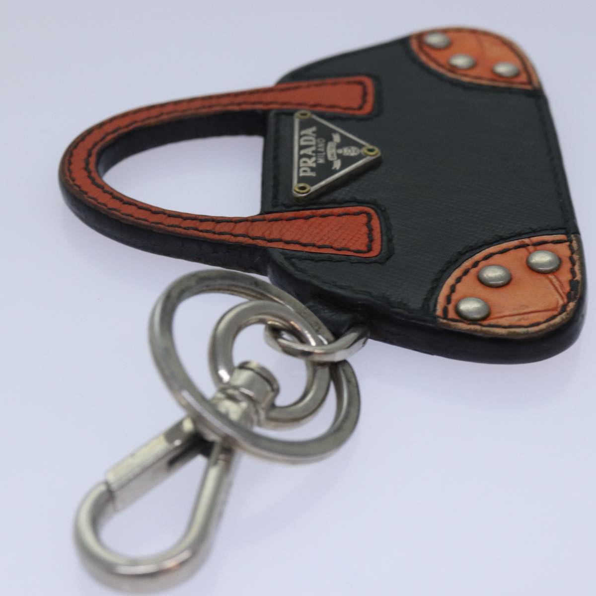 Luxury Prada Key Holder Saffiano Leather Metal Black Orange Silver  kk310