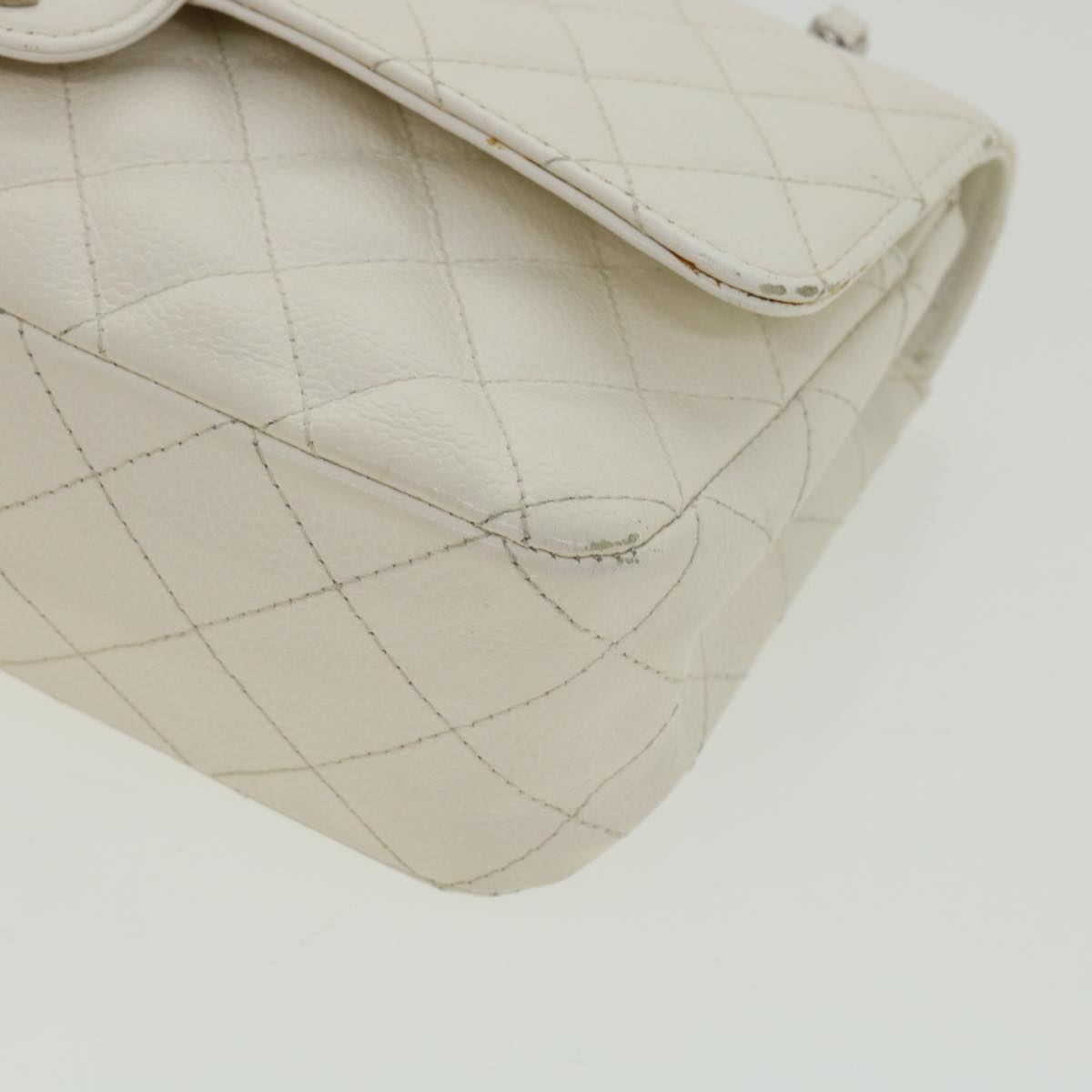CHANEL Matelasse Double Flap Chain Shoulder Bag Caviar Skin White CC  knn085