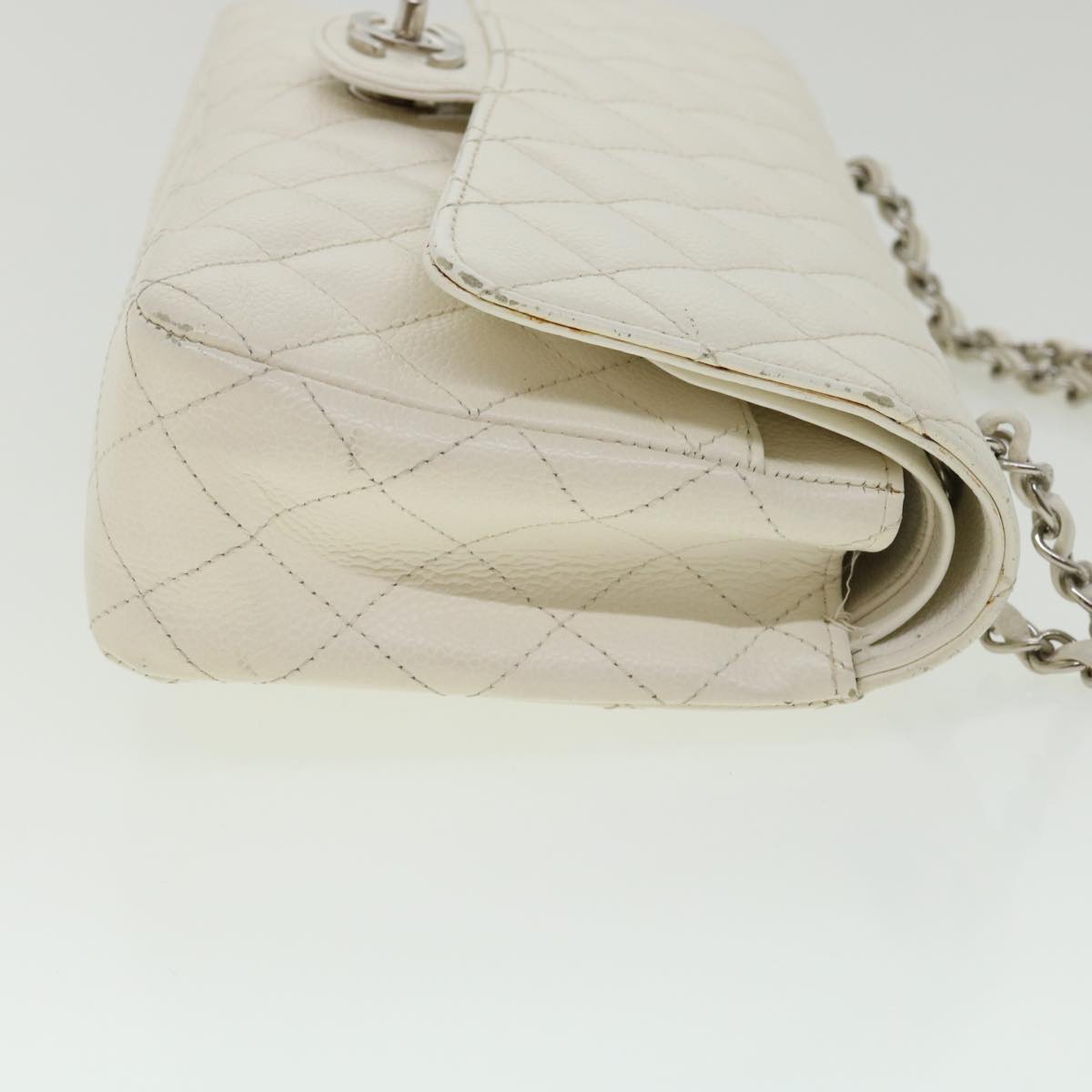 CHANEL Matelasse Double Flap Chain Shoulder Bag Caviar Skin White CC  knn085