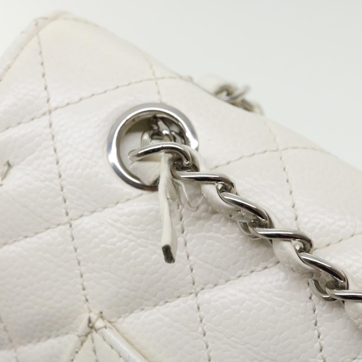 CHANEL Matelasse Double Flap Chain Shoulder Bag Caviar Skin White CC  knn085