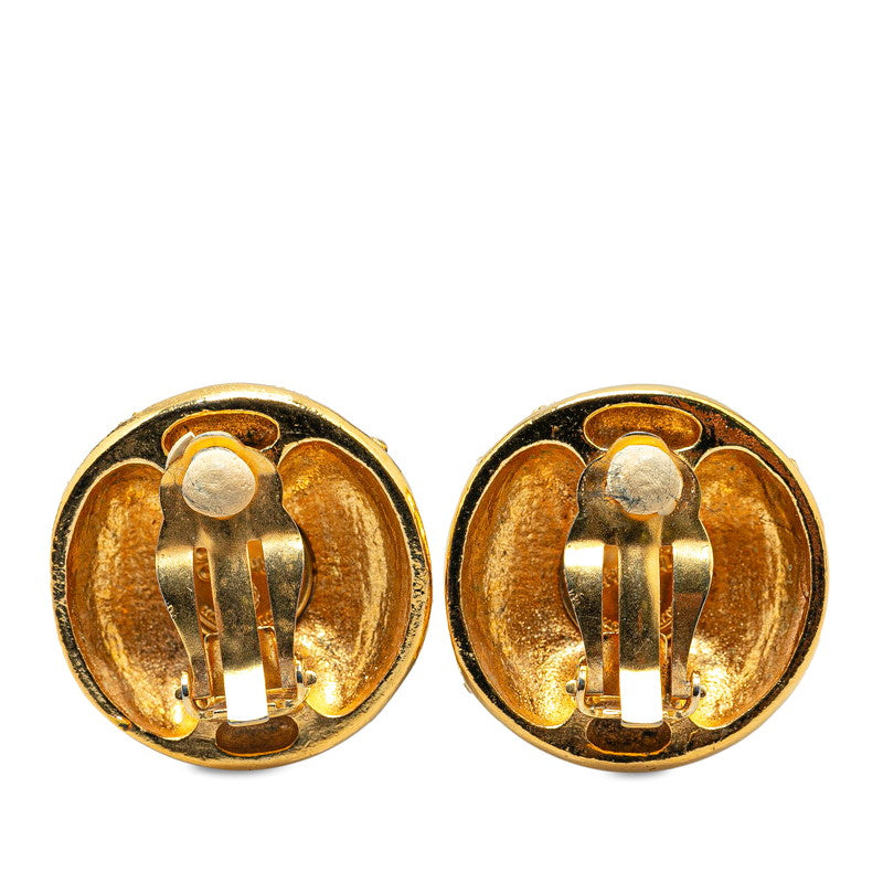 Chanel Vintage Coco Mark Rhinestone Earrings Gold Plated