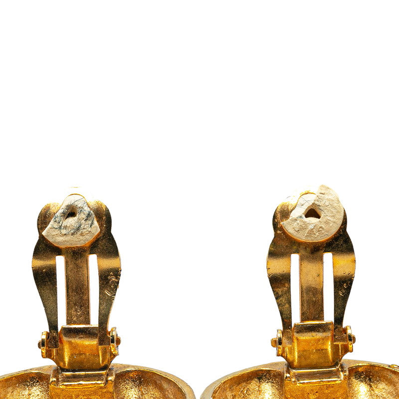 Chanel Vintage Coco Mark Rhinestone Earrings Gold Plated