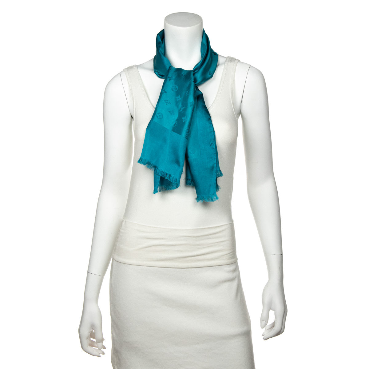Louis Vuitton Turquoise Silk Monogram Oblong Scarf