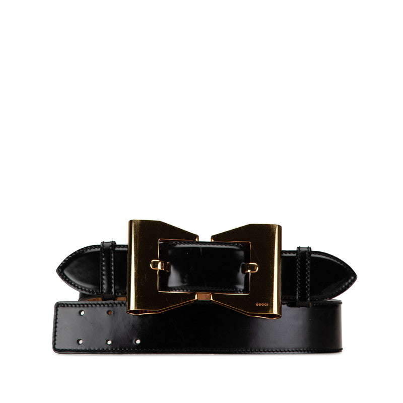 Luxury Gucci Trending 2025 Ribbon Buckle Leather Belt Black Gold