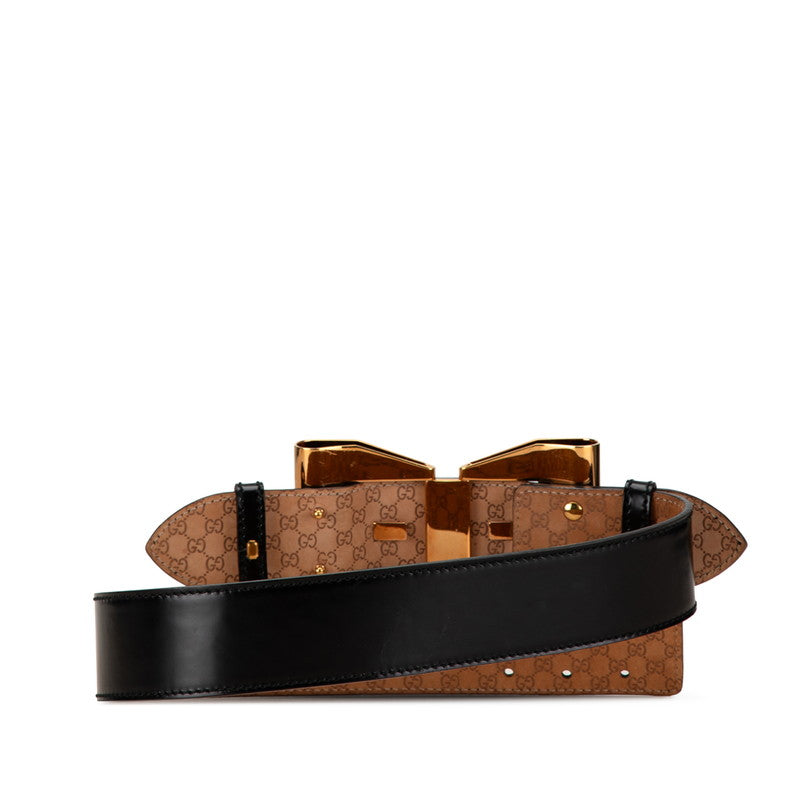 Luxury Gucci Trending 2025 Ribbon Buckle Leather Belt Black Gold