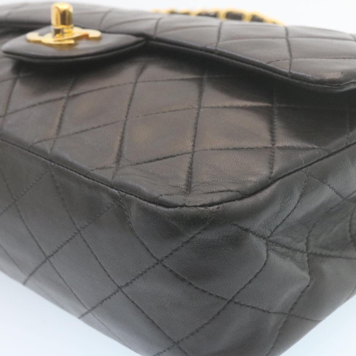 CHANEL Matelasse Chain Flap Classic Shoulder Bag Lamb Skin Black  lt323A