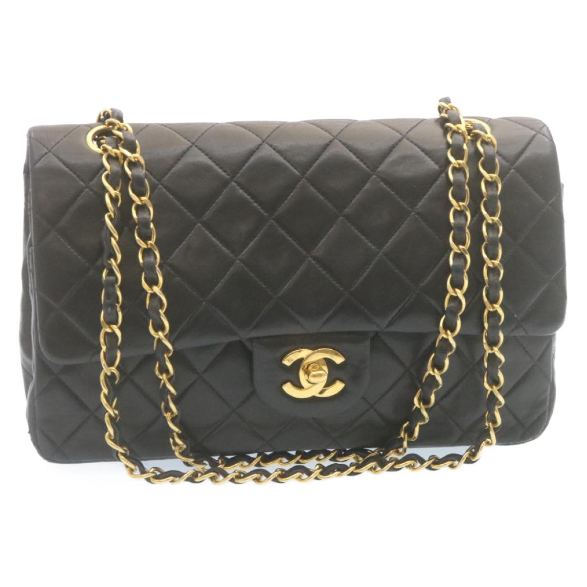 CHANEL Matelasse Chain Flap Classic Shoulder Bag Lamb Skin Black  lt323A