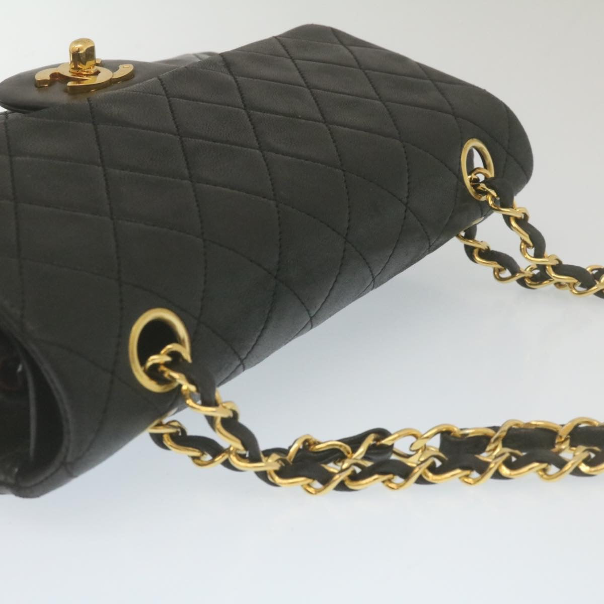 CHANEL Classic Matelasse 23 Chain Flap Shoulder Bag Lamb Skin Black  lt398A