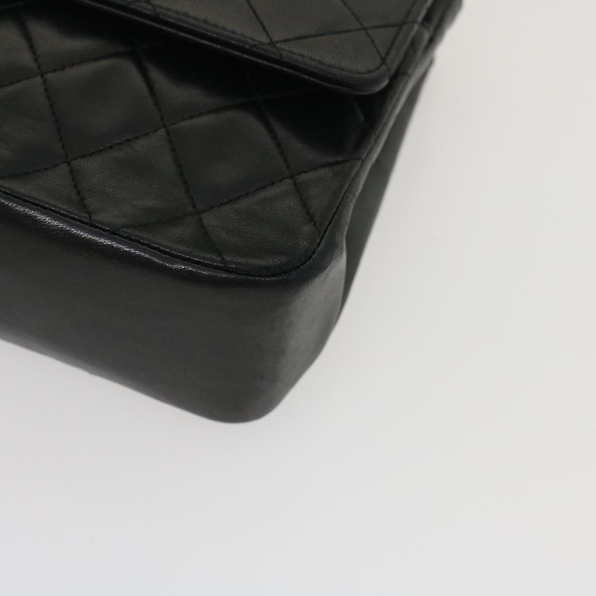 CHANEL Matelasse25 Chain Double Flap Shoulder Bag Lamb Skin Black CC  lt425A