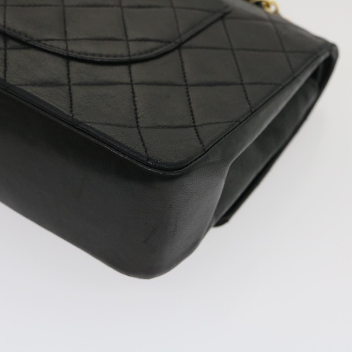 CHANEL Matelasse25 Chain Double Flap Shoulder Bag Lamb Skin Black CC  lt425A