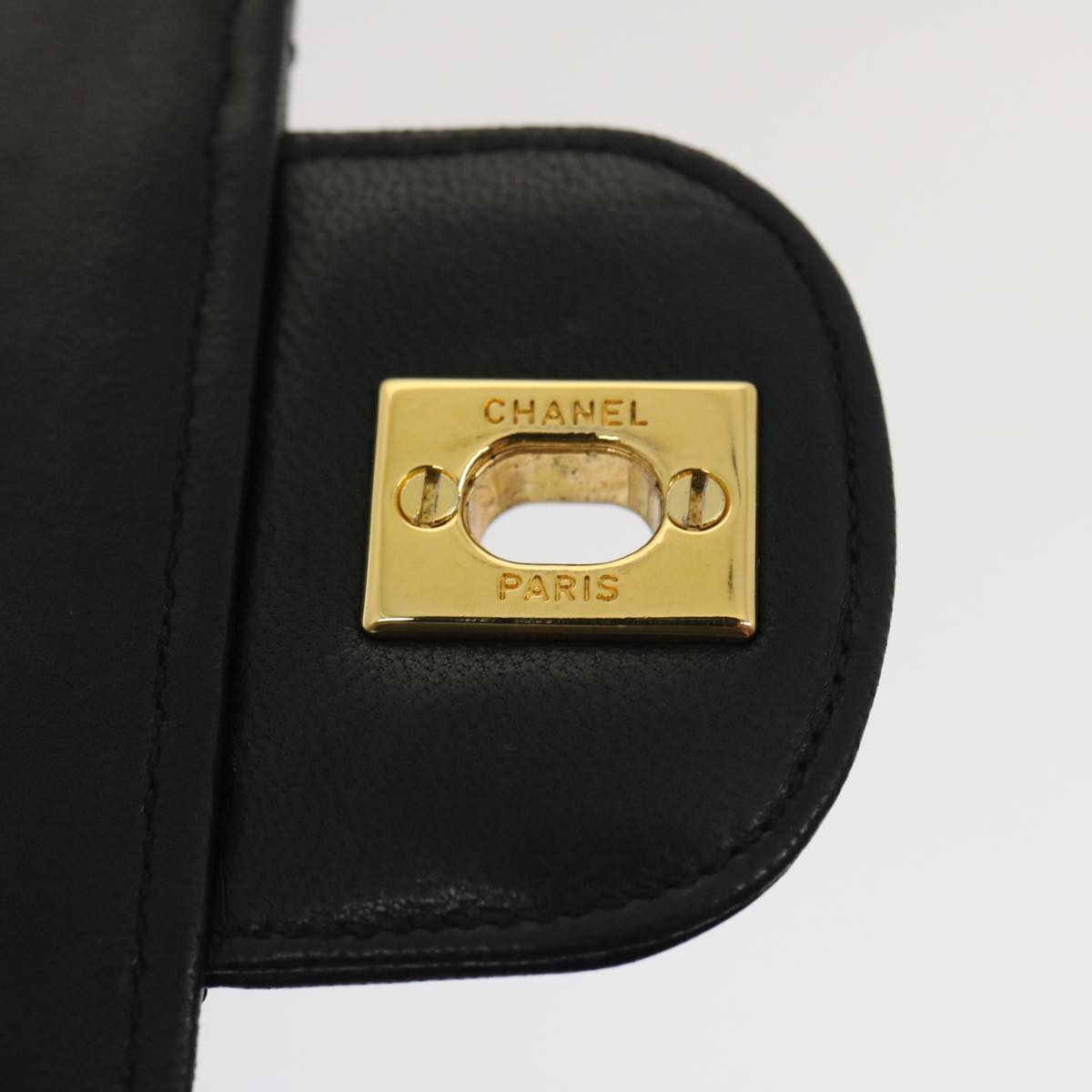 CHANEL Matelasse25 Chain Double Flap Shoulder Bag Lamb Skin Black CC  lt425A