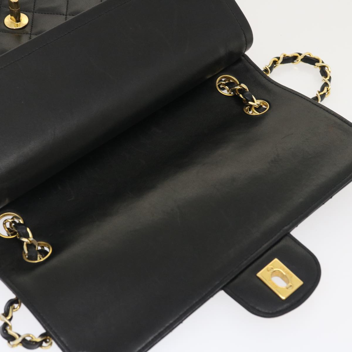 CHANEL Matelasse25 Chain Double Flap Shoulder Bag Lamb Skin Black CC  lt425A