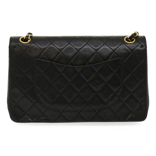 CHANEL Matelasse25 Chain Double Flap Shoulder Bag Lamb Skin Black CC  lt425A