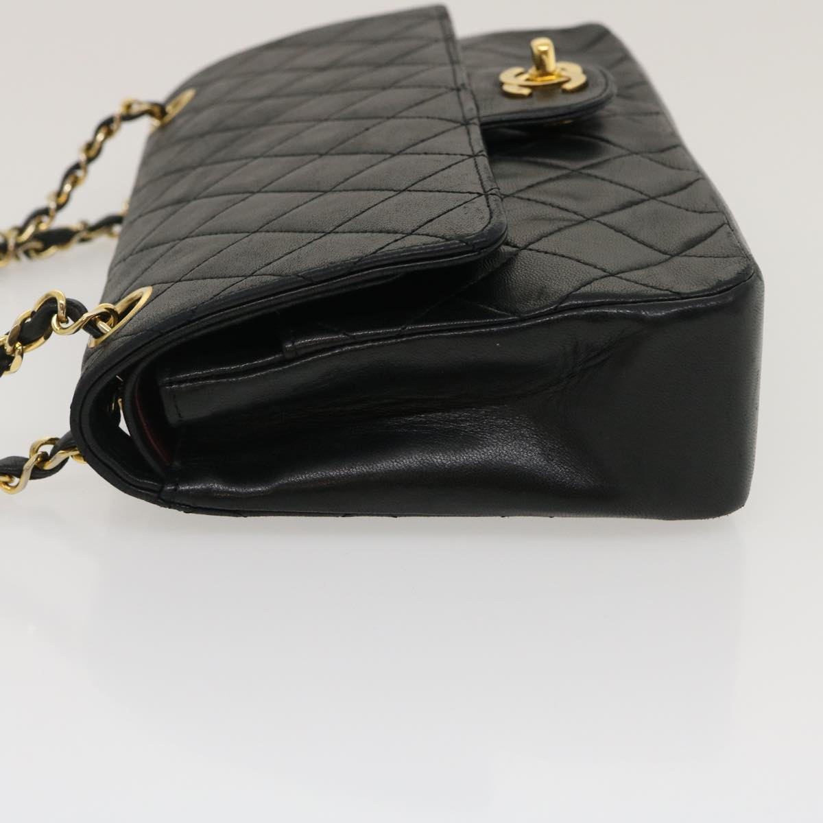CHANEL Matelasse25 Chain Double Flap Shoulder Bag Lamb Skin Black CC  lt425A